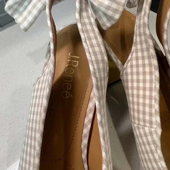 J Renee Tan Gingham Print Slingback Heels Size 10 - Picture 2 of 6